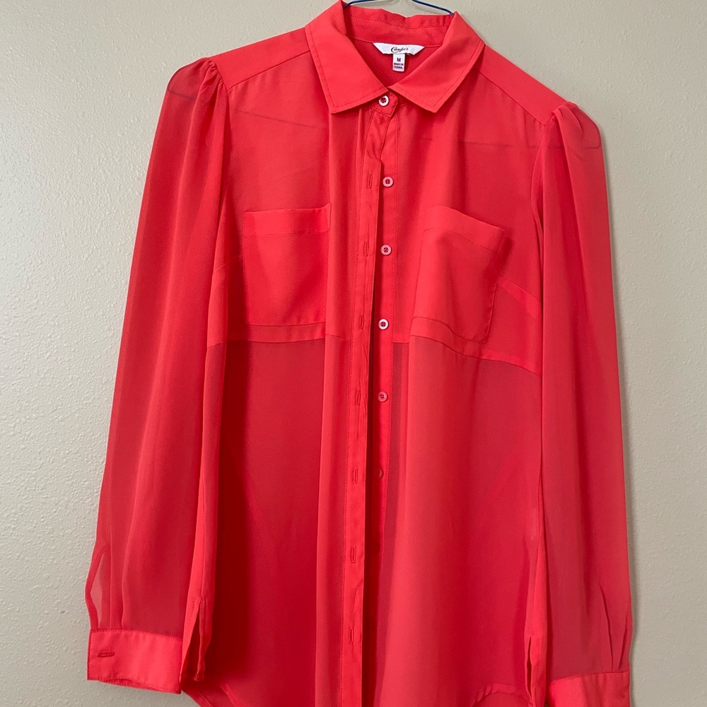 Candie’s Women’s Sheer Collared Button Down Blouse
